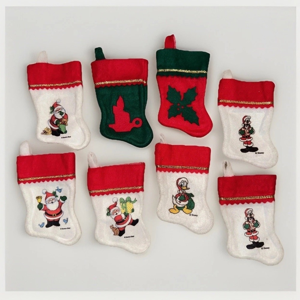 Vtg Santa's Best Small Christmas Stockings Set 8 Disney Daisy Duck Pluto 6" Mini
